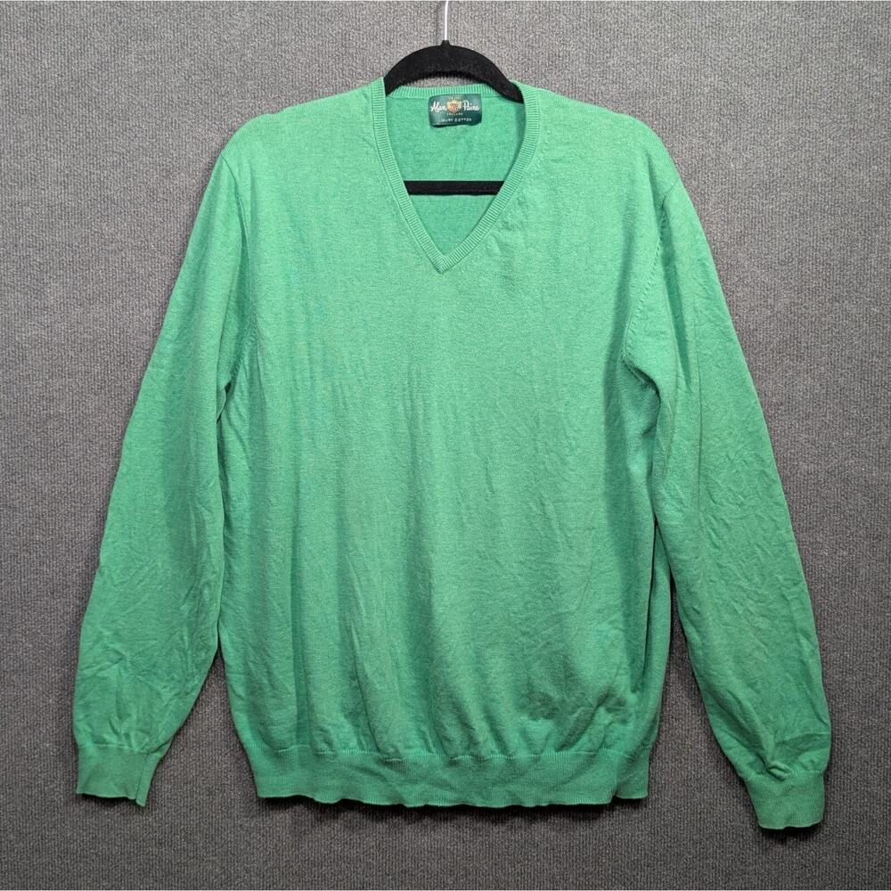 Alan Paine Sweater Mens EU 56 England V Neck Kelly Green Cotton Cashmere Prep